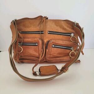 Authentic Chloe Betty Tan Brown Leather Shoulder Bag Large Leather Cowhide